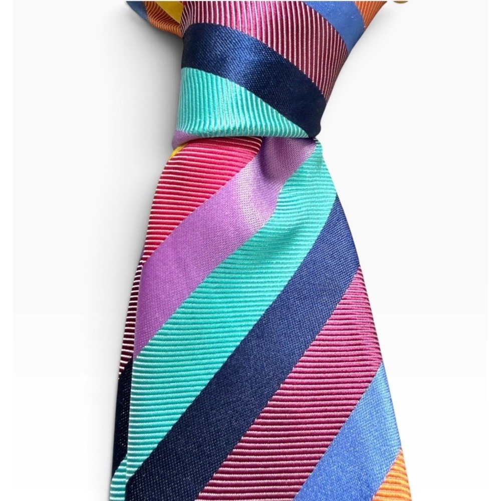 CHARLES TYRWHITT Men's Tie 100% Silk Striped Necktie Designer London Rainbow